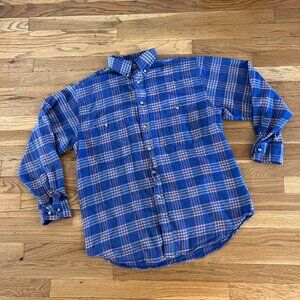 Vintage 90s Purple Plaid Flannel Cotton Roundy Ridge Button-Down Shirt - Medium